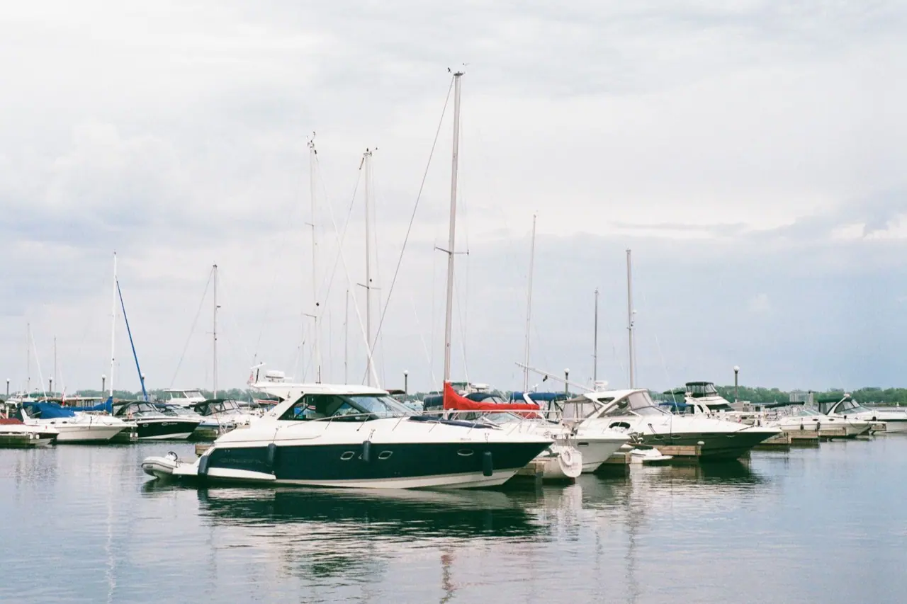 Sailboats tied up in their slips at a Toronto marina